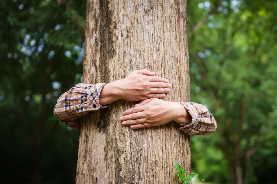 Ouvrier municipal en tenue haute visibilité verte utilisant une débroussailleuse thermique pour l'entretien des espaces verts urbains
